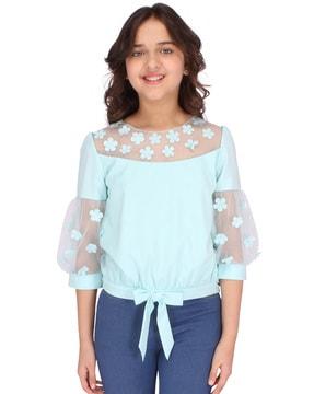 Round-Neck Top with Floral Applique