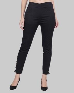 Slim Fit Trousers with Button Embellishments