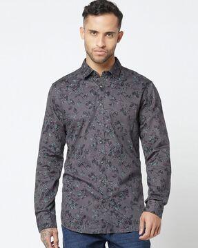 Floral Print Shirt with Patch Pocket