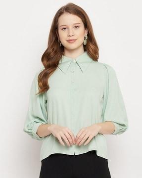 Pointed Collar Shirt with Concealed Placket