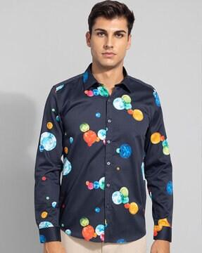 Printed Slim Fit Shirt with Spread Collar