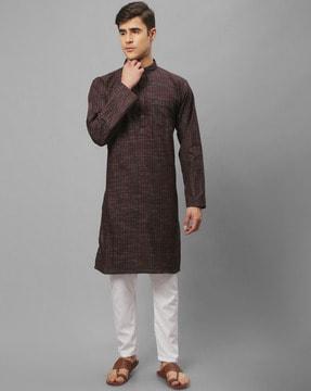Checked Long Kurta with Patch Pocket