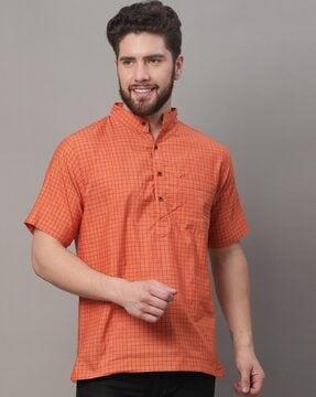 Checked Short Kurta with Patch Pocket