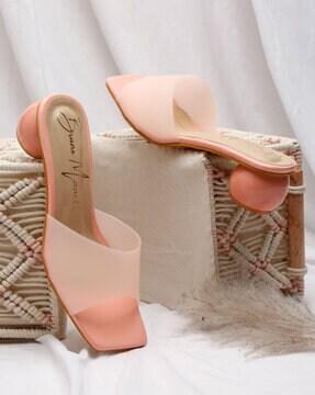 Square-Toe Cylindrical Heeled Sandals