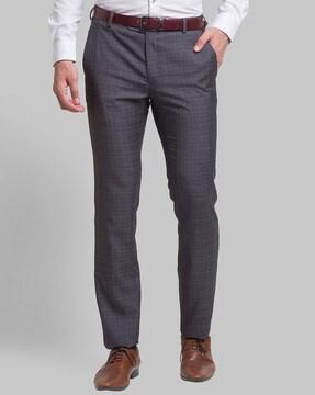 Checked Flat-Front Trousers