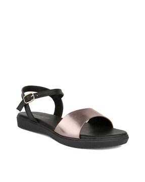 Slip-On Flat Sandals with Buckle Closure