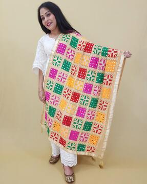 Embellished & Embroidered Dupatta with Tassels