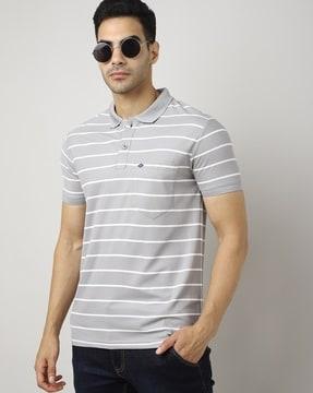 Striped Polo T-Shirt with Patch Pocket