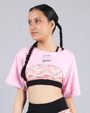 Printed T-Shirt with Sports Bra