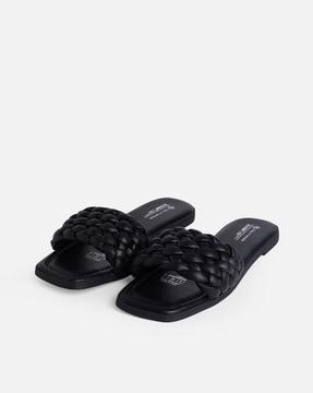 Braided Open-Toe Slip-On Sandals