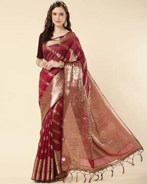 Organza Saree with Floral Woven Motifs