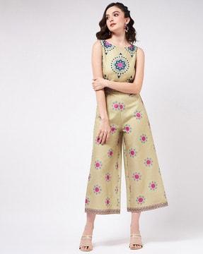 Baroque Print Jumpsuit with Elasticated Waist
