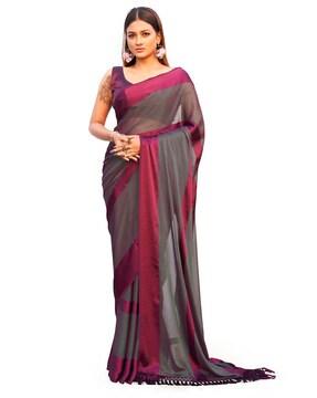 Striped Polyester Saree with Tassels