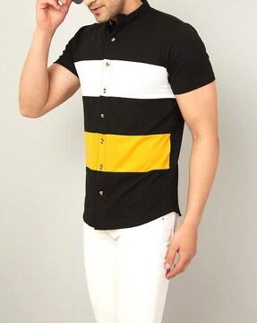 Colourblock Shirt with Mandarin Collar