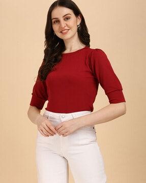 Slim Fit Top with Puff Sleeves