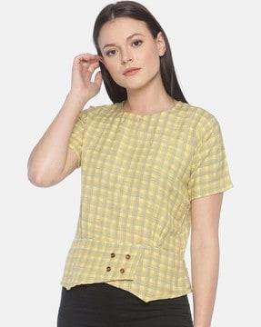 Checked Slim Fit Round-Neck Top