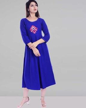 Fit & Flared Kurta with Embroidery Detail