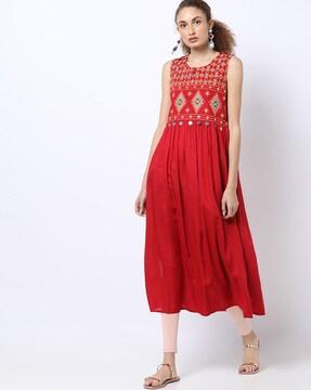 Embroidered Midi A-line Dress