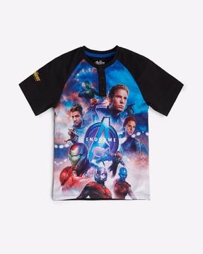 Avengers Print T-shirt with Raglan Sleeves