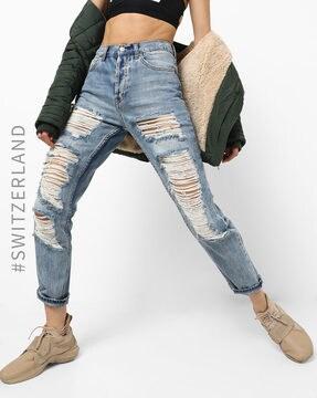 Lightly Washed & Heavily Distressed Skinny Jeans