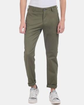 Textured Mid-Rise Slim Fit Trousers