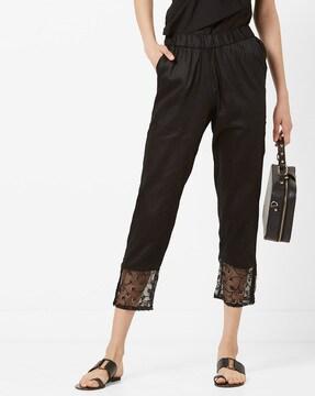 Mid-Rise Ankle-Length Pants with Lace Hems