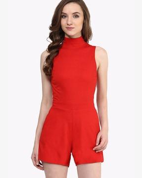 High-Neck Playsuit with Back Zip Closure