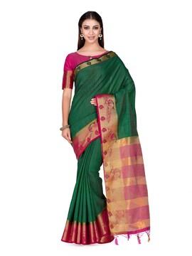 Saree with Peacock Pattern Border