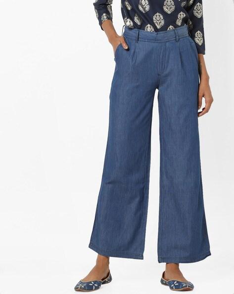 Mid-Rise Pleat-Front Flared Pants
