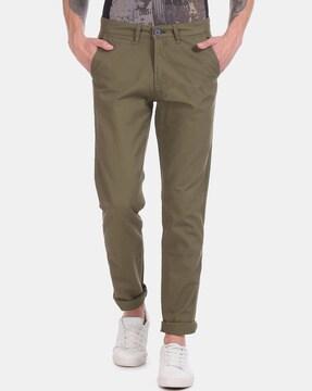 Textured Mid-Rise Slim Fit Trousers