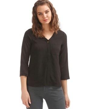 V-neck Top with Patch Pocket