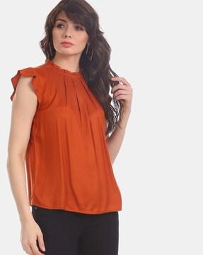 Top with Ruffled Neckline