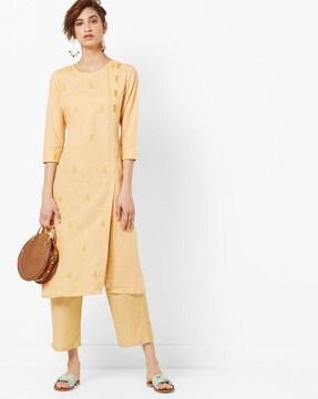 Textured A-line Kurti with Embroidery