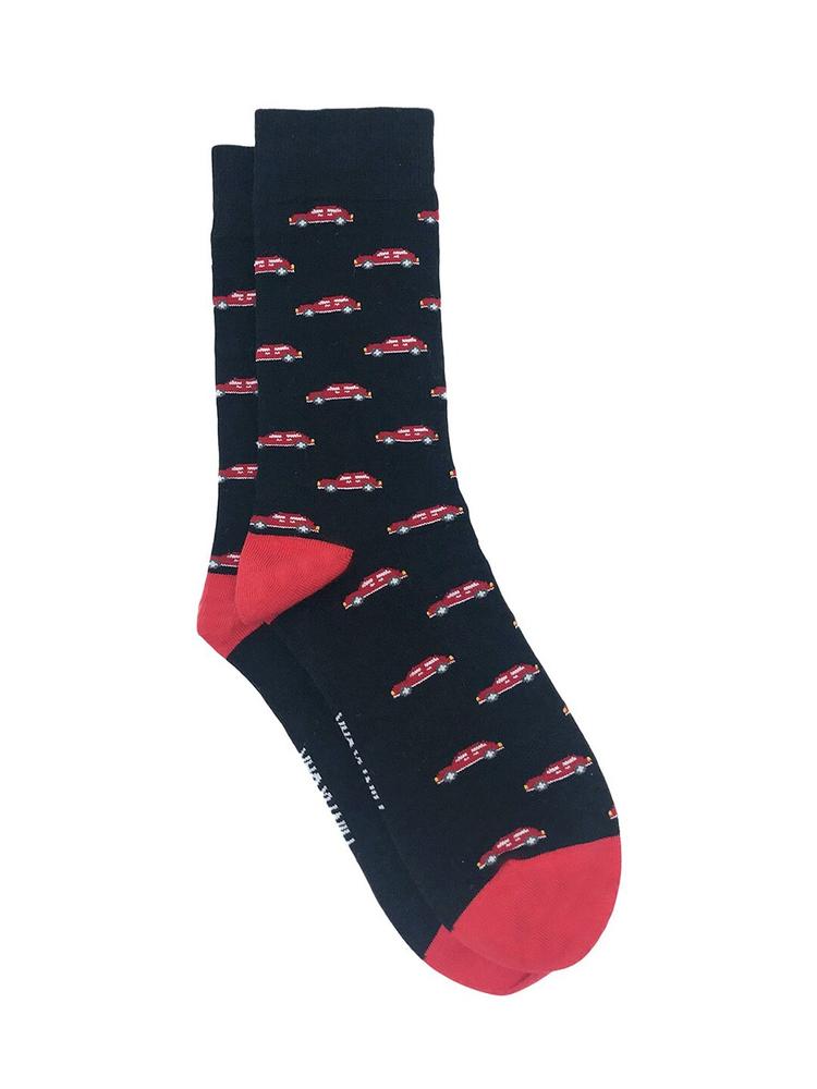 Mint & Oak Men Black & Red Patterned Calf-Length Socks