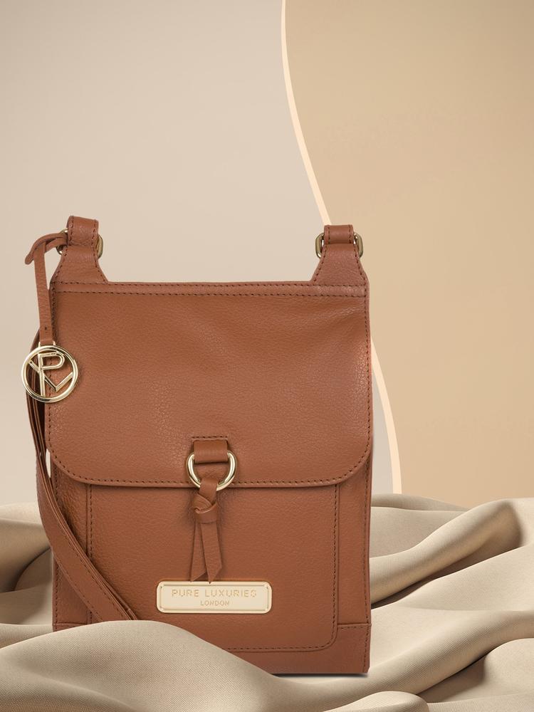 PURE LUXURIES LONDON Women Tan Brown Solid Genuine Leather Naomi Sling Bag