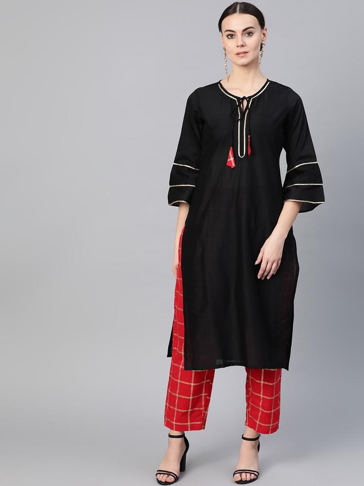 Bhama Couture Women Black & Red Solid Kurta with Trousers