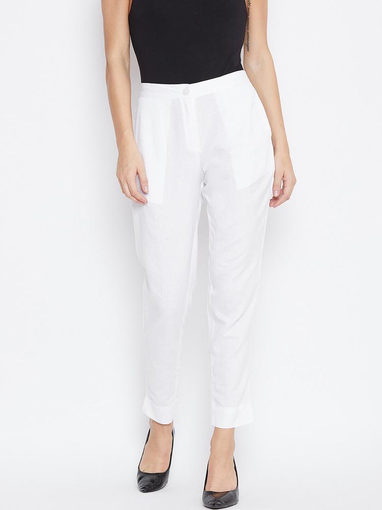 fabGLOBAL Women White Relaxed Slim Fit Solid Regular Trousers