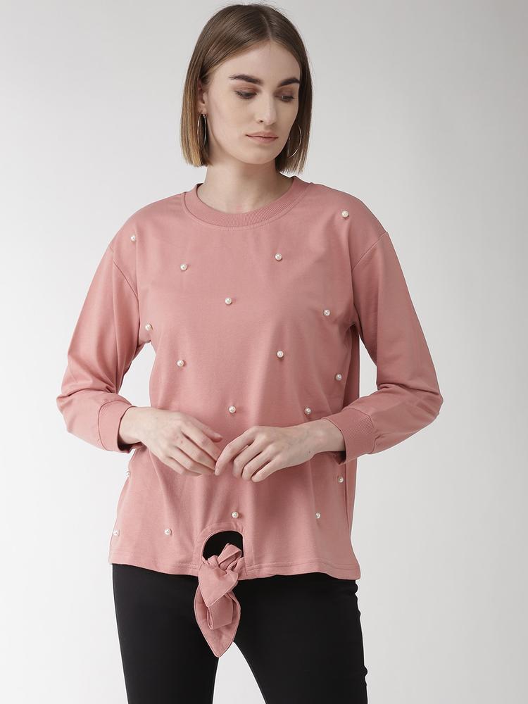 plusS Women Dusty Pink Embelished Sweatshirt