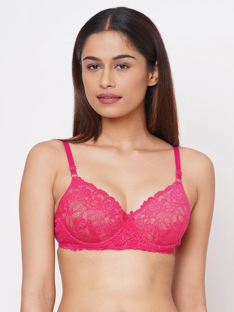 Inner Sense Pink Lace Organic Cotton Antimicrobial Sustainable Lightly Padded Underwired Bra ISB047