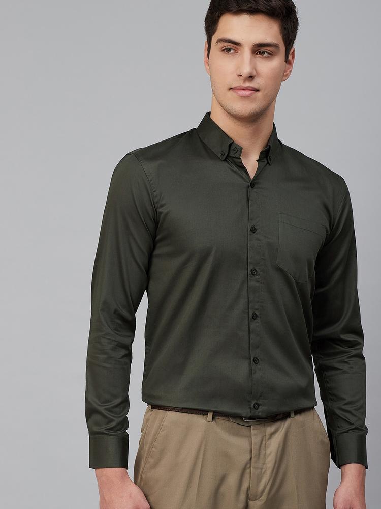 DENNISON Men Green Comfort Regular Fit Solid Formal Shirt