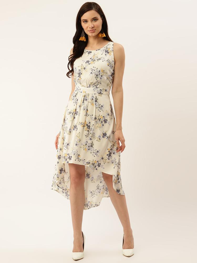 Taurus Women Off-White & Blue Floral Print A-Line Dress