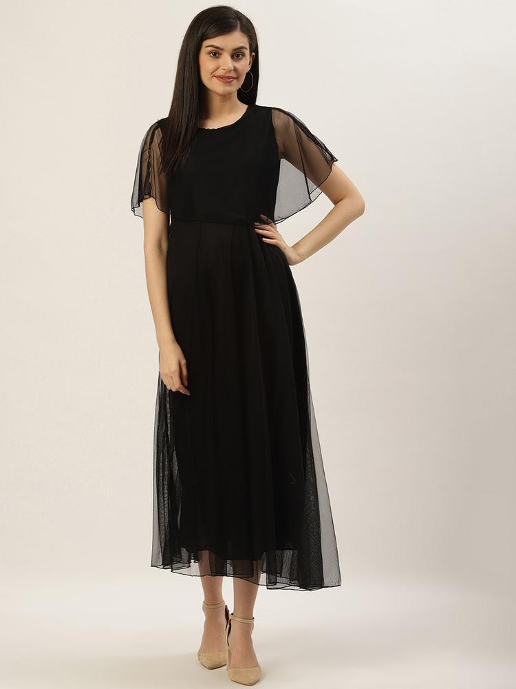 U&F Women Black Solid Maxi Dress