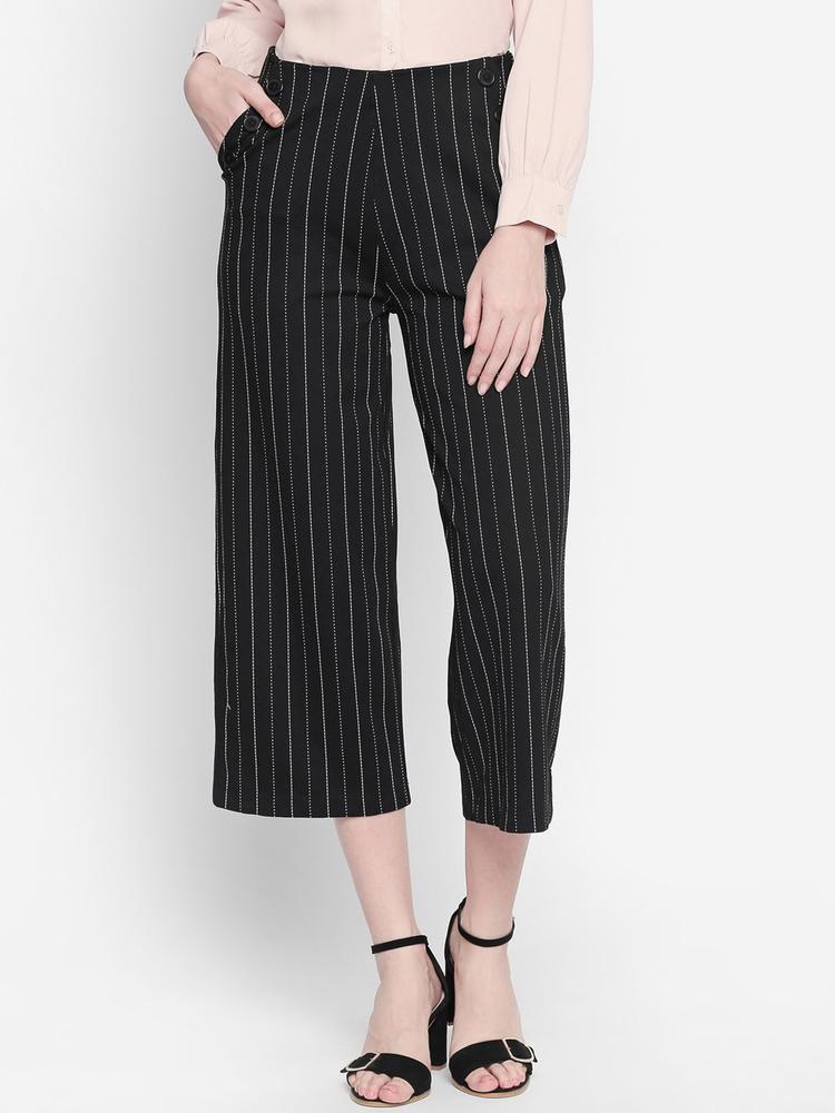 Annabelle by Pantaloons Women Black & Off-White Striped Culottes
