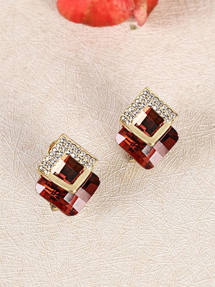 Shining Diva Fashion Gold  Red Contemporary Studs
