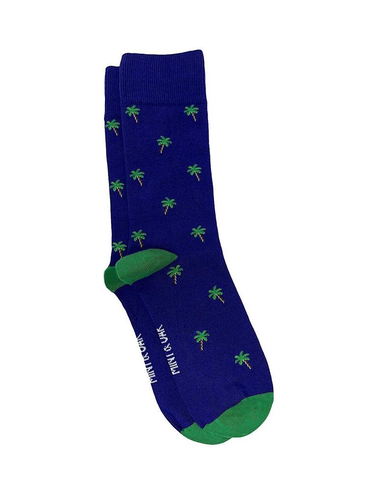 Mint & Oak Men Blue & Green Coconut Tree Patterned Calf-Length Socks