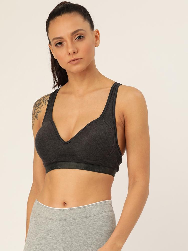 Lady Lyka Charcoal Grey Solid Non-Wired Lightly Padded Sports Bra PROVOGUE