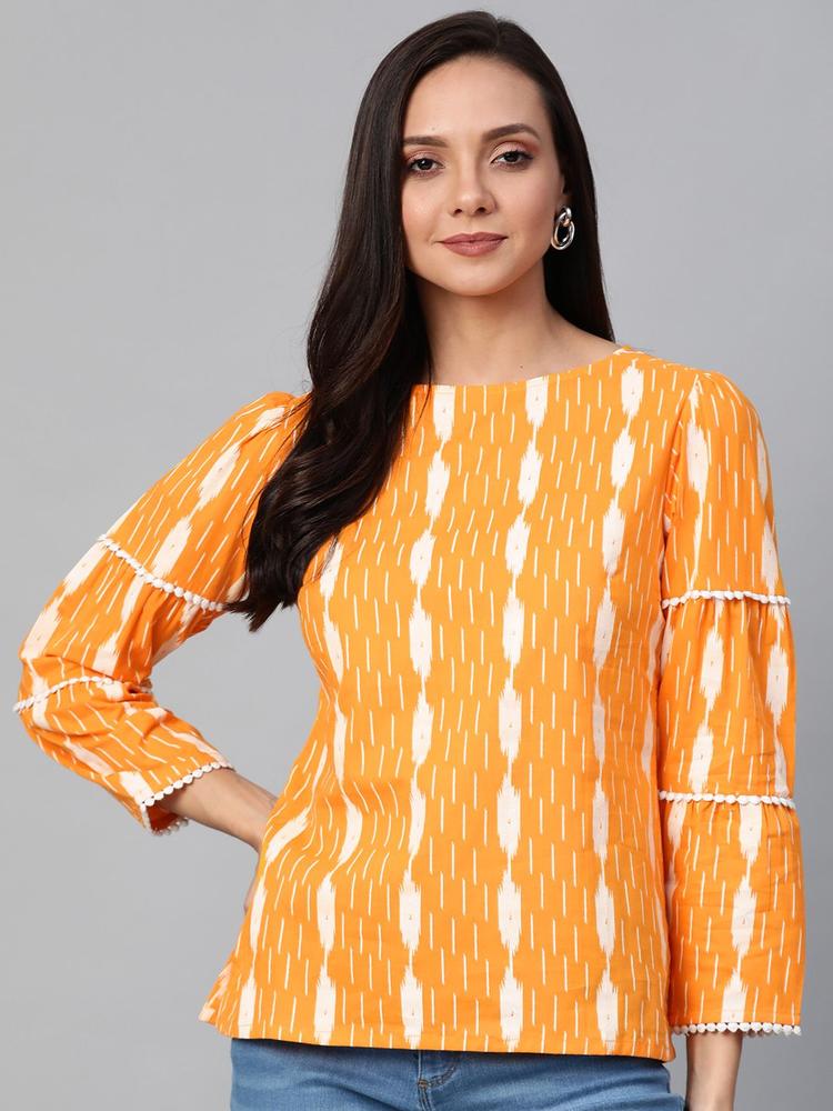 YASH GALLERY Women Yellow & Off-White Printed Top