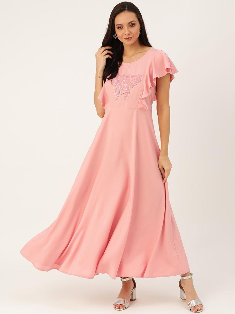 U&F Women Peach-Coloured Solid Maxi Dress