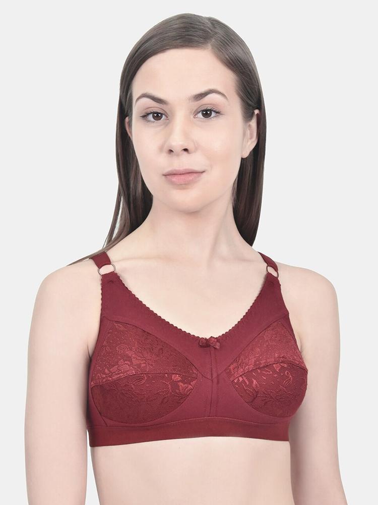 Innocence Maroon Lace Non-Wired Non Padded Minimizer Bra