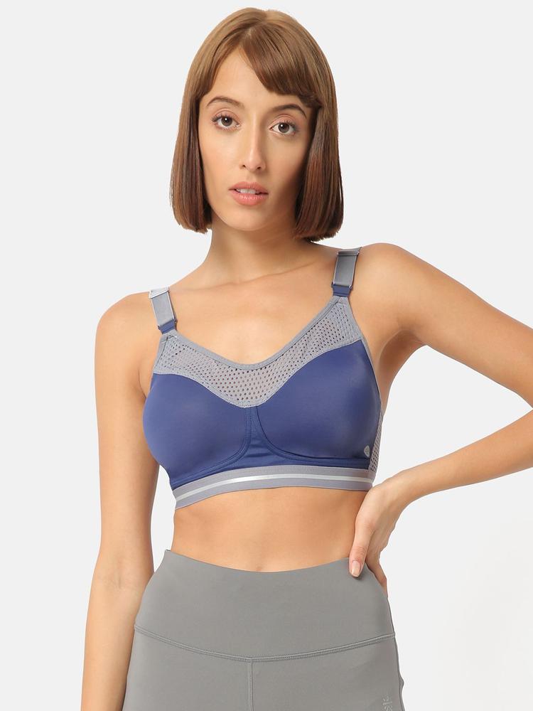 Cultsport Navy Blue Colourblocked Non-Wired Lightly Padded Sports Bra AW19WS1233C